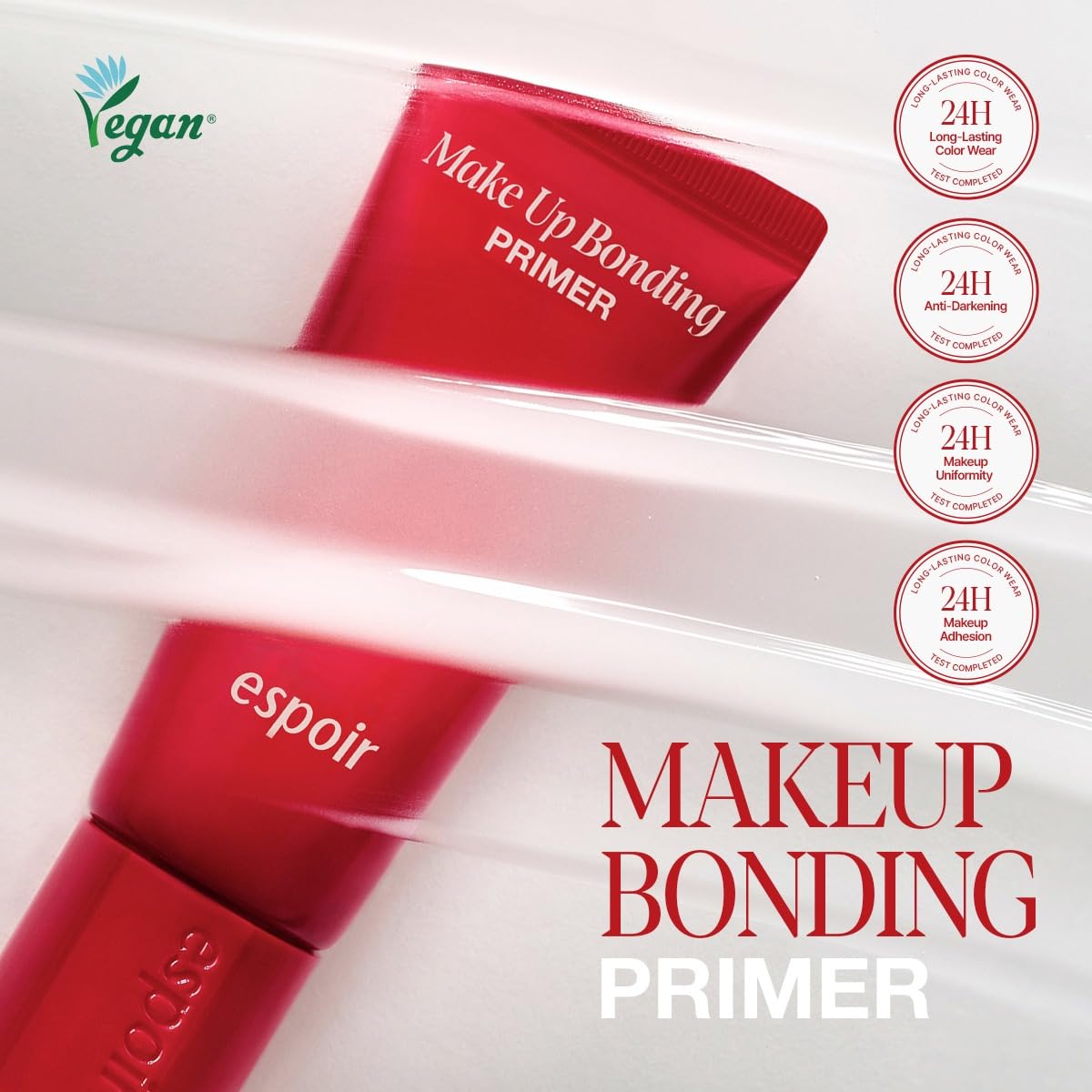 Espoir Bonding Primer finish transitions from dewy to soft matte on skin.