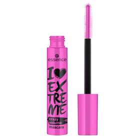 essence I Love Extreme Crazy Volume Mascara before after showcasing length and volume.