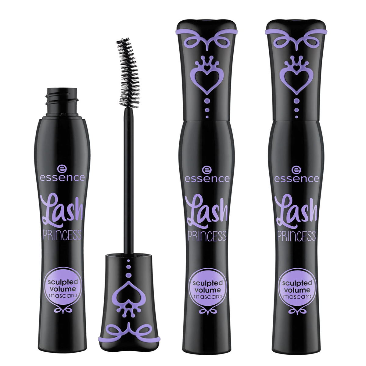 Essence Lash Princess Sculpted Volume Mascara packshot showing a convenient 3-pack option.