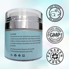 Skin close-up with Essence Of Arcadia Eye Gel showing cooling and brightening effect.