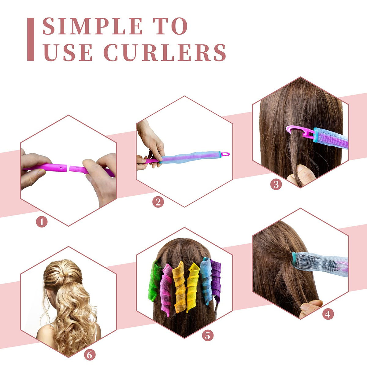 Essenergi heatless curlers packaging shows the complete 60-piece kit.