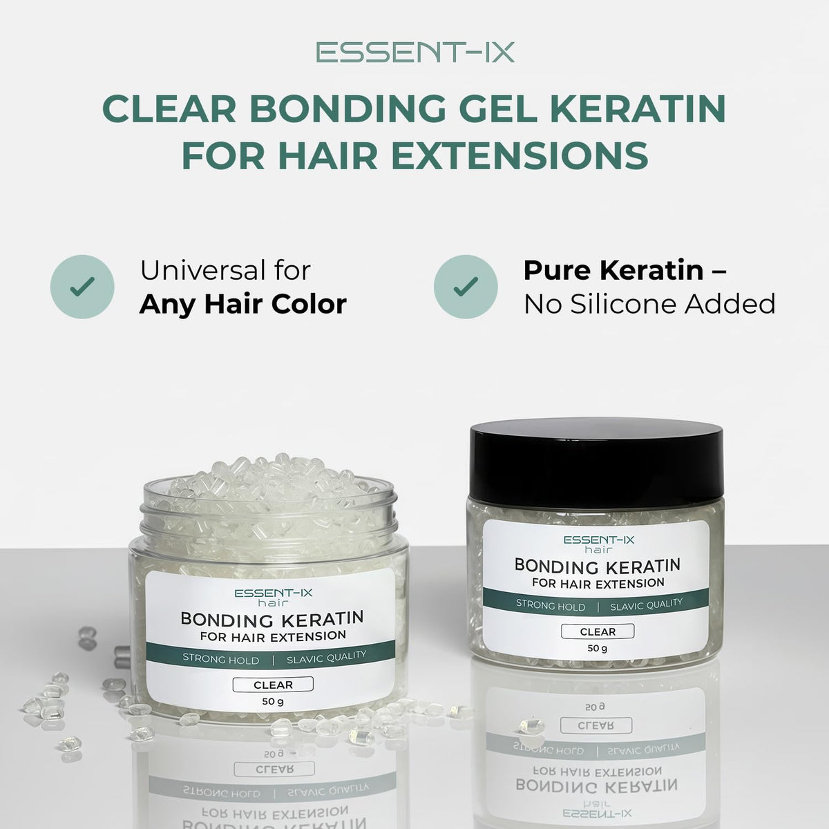 ESSENT-IX keratin beads being applied during extensions procedure.