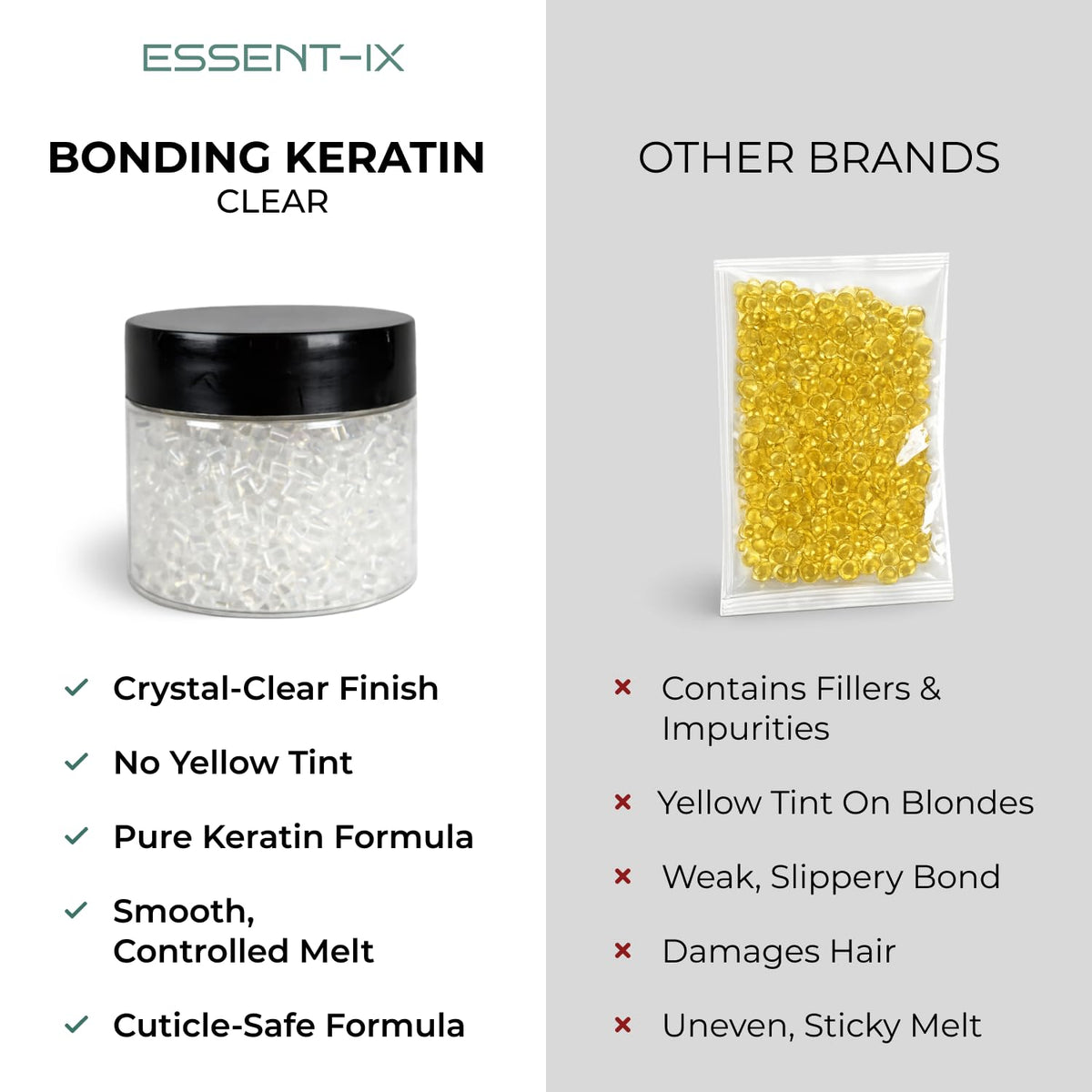 ESSENT-IX keratin beads compatible with re-tipping for professional services.