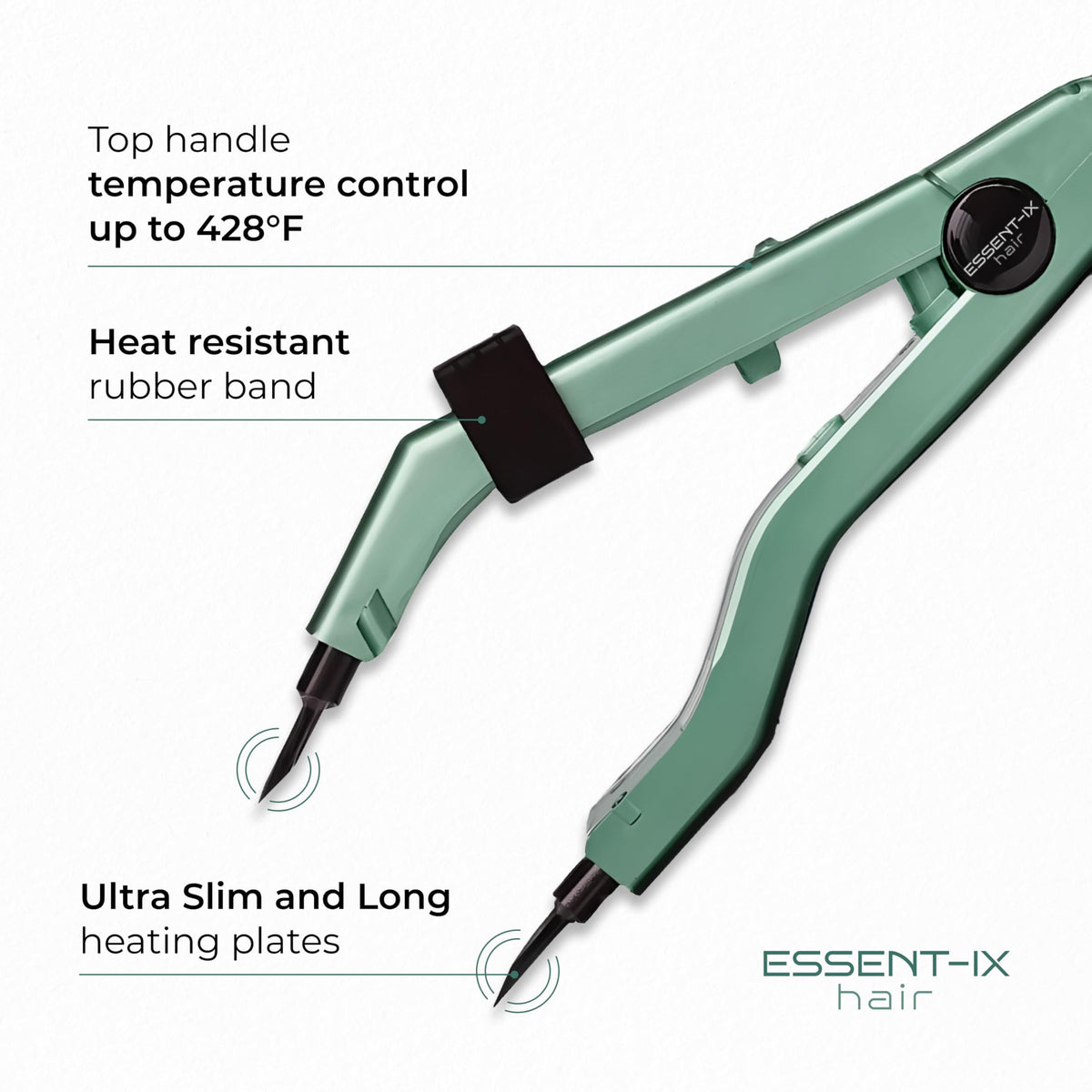 ESSENT-IX slim long plate design in mint green enables root access