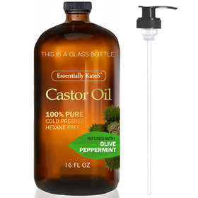 Essentially KateS castor oil is in a glass bottle with a pump for easy dispensing.