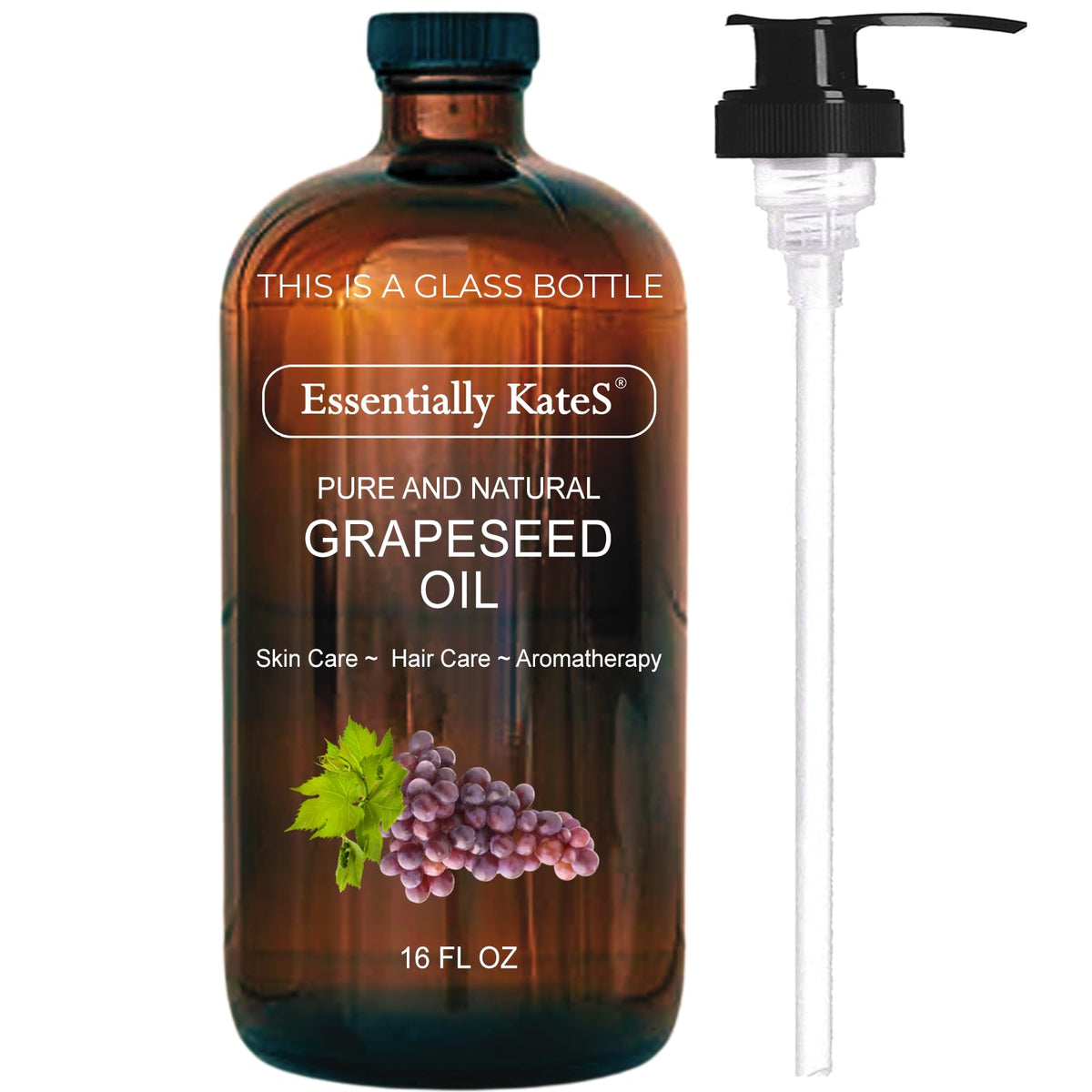 Essentially KateS Grapeseed Oil bottle with pump for easy daily use