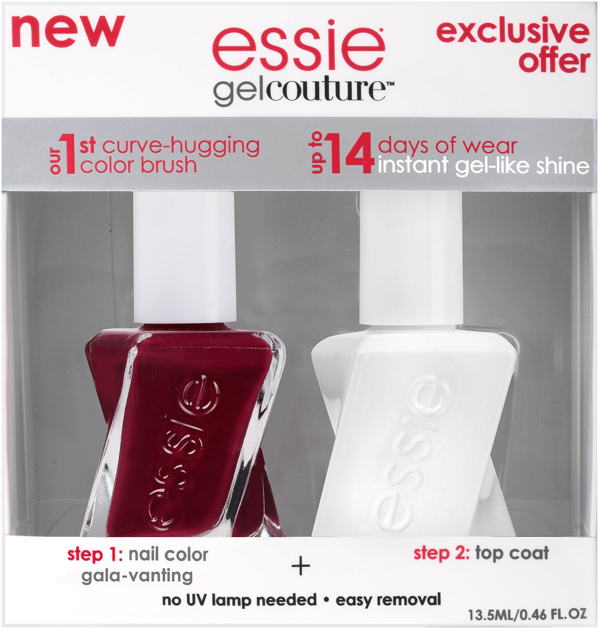 essie Gel Couture top coat bottle quick-drying, seals color and boosts shine.