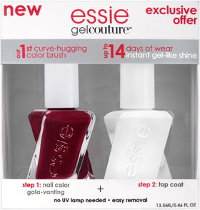 essie Gel Couture top coat bottle quick-drying, seals color and boosts shine.
