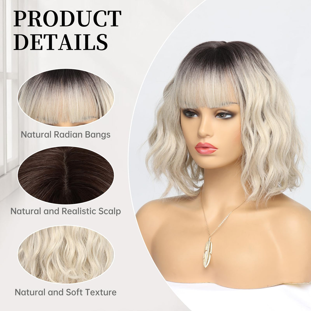 EssionTech short ombre blonde bob wig back view showing even color depth.