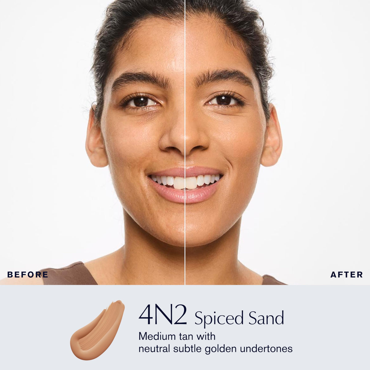 Estée Lauder Double Wear application spread showing buildable, blendable coverage.