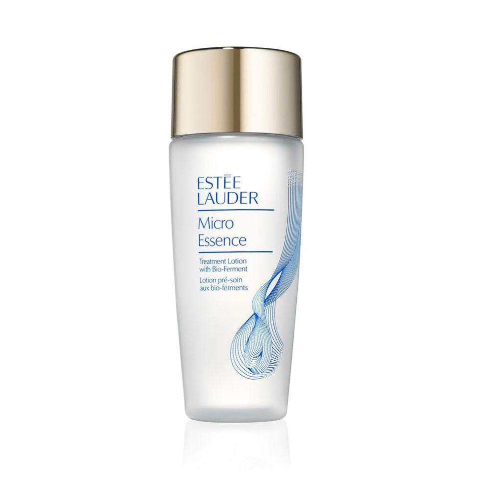 Estée Lauder Micro Essence Treatment Lotion bottle boosts hydration and barrier support for radiant skin.
