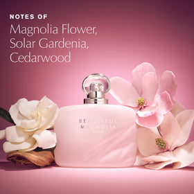 Estée Lauder Beautiful Magnolia Fleur bottle side view shows balanced design for daily wear.