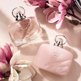 Estée Lauder Beautiful Magnolia Fleur floral artwork hints at the magnolia bloom.