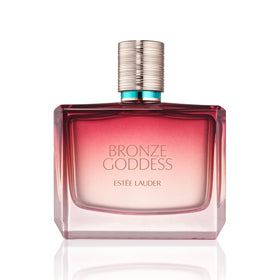 Estée Lauder Bronze Goddess bottle front shows sun-kissed glow for daily radiance.