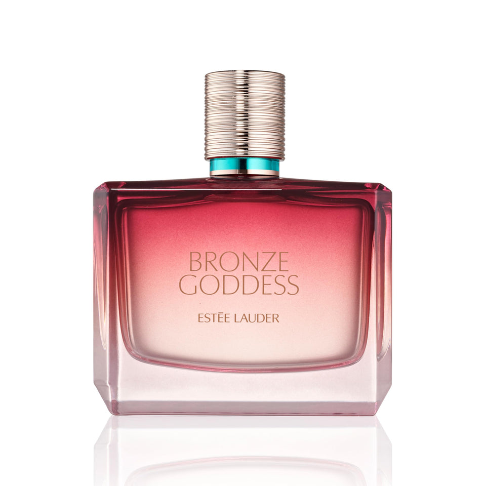 Estée Lauder Bronze Goddess bottle front shows sun-kissed glow for daily radiance.