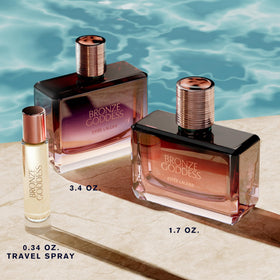 Estée Lauder Bronze Goddess bottle with sunset hue evokes golden hour glow.