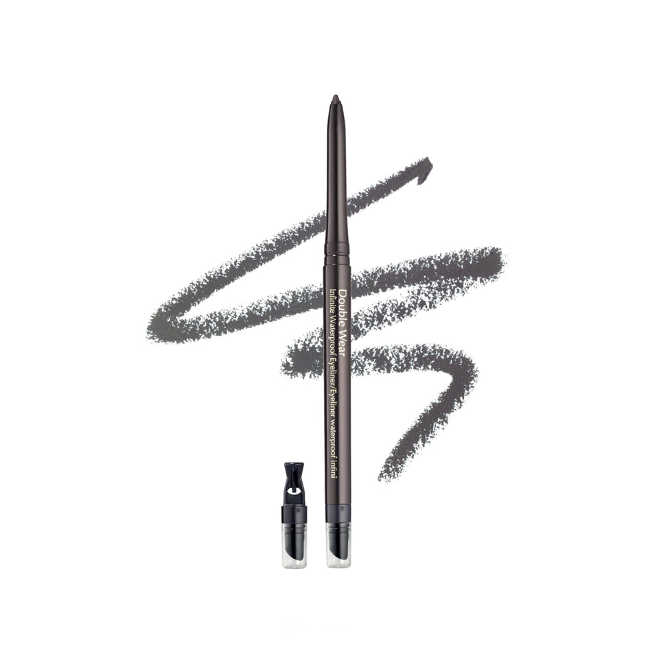 Estee Lauder Double Wear eyeliner graphite close-up showing precise line work for defined eyes.