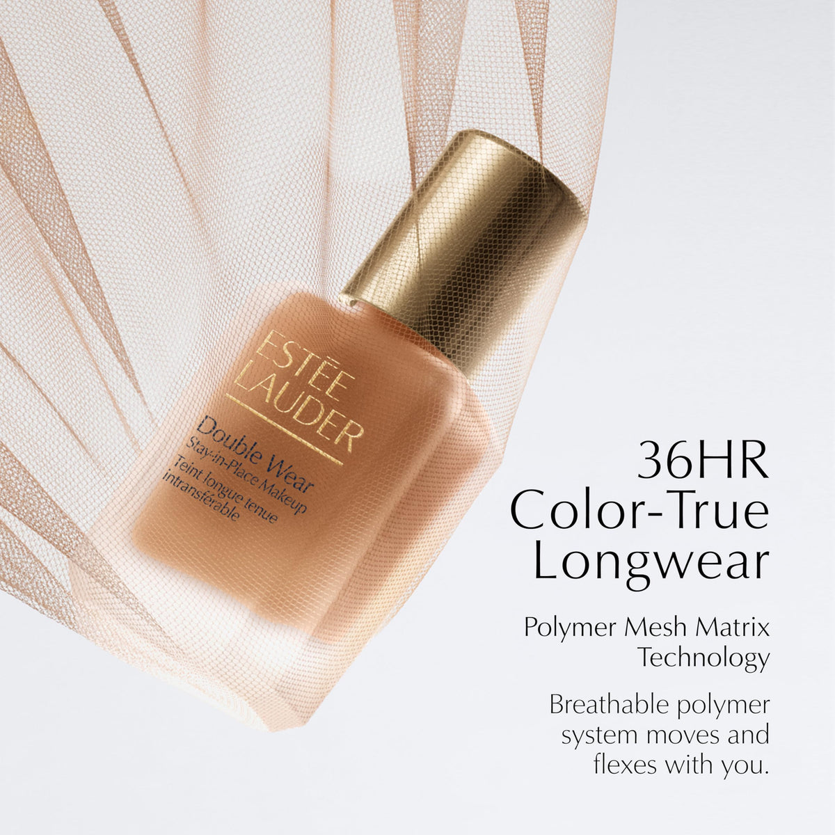 Estée Lauder Double Wear bottle with pump demonstrated for controlled application.