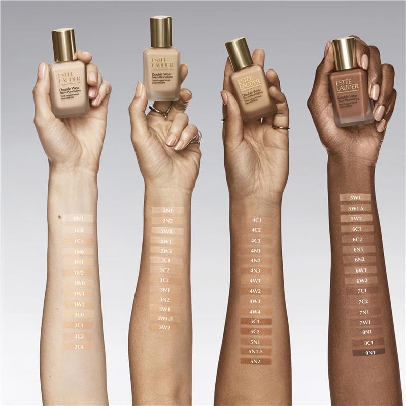 Estée Lauder Double Wear skin coverage demo shows buildable matte look.