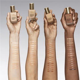 Estée Lauder Double Wear skin coverage demo shows buildable matte look.