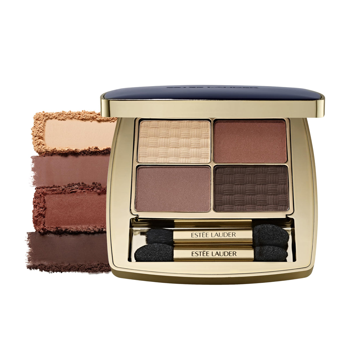 Estée Lauder Essential Eyeshadow Quad close-up reveals rich color and velvety texture for easy application.