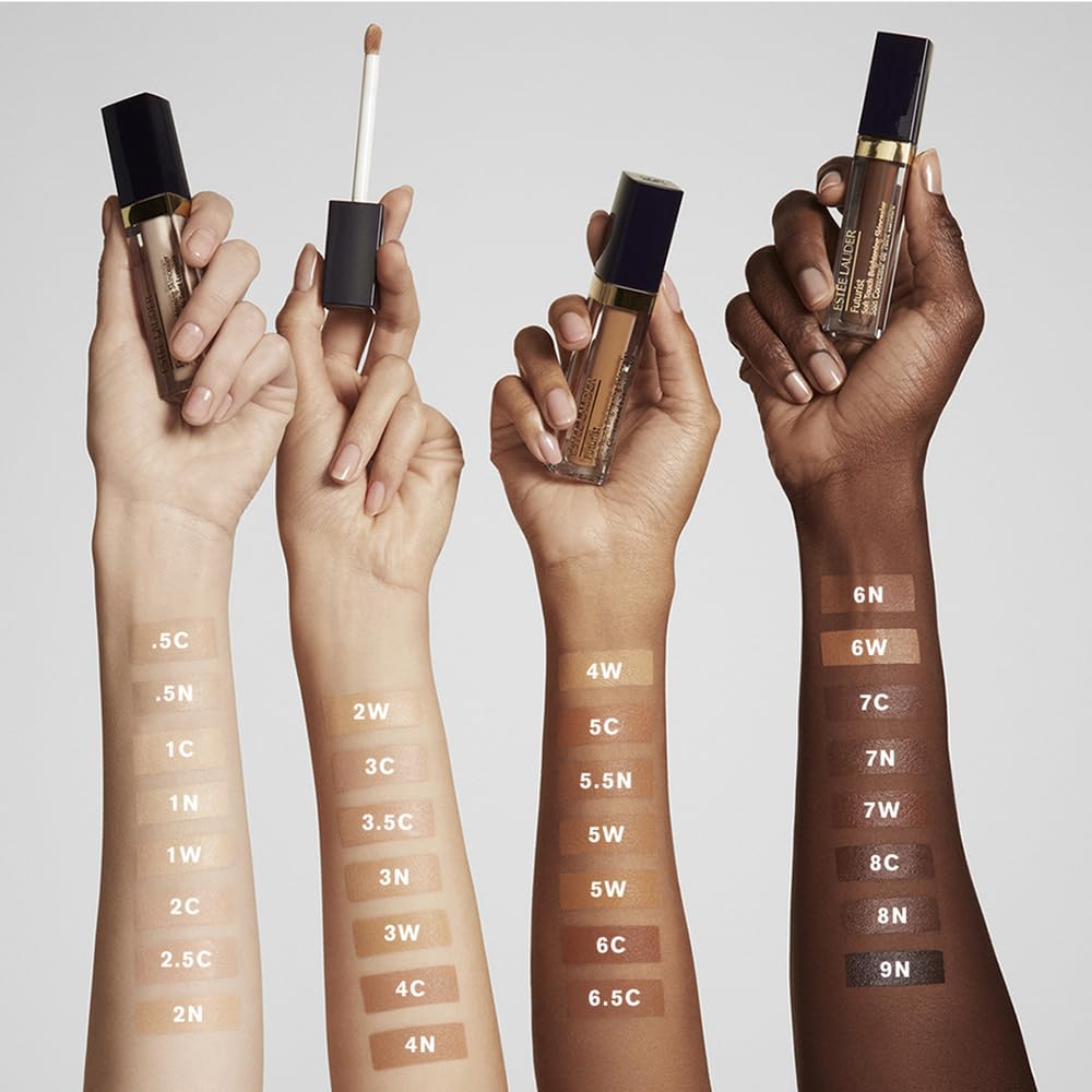 Estee Lauder Futurist concealer swatches showing brightening effect