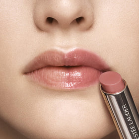 Estée Lauder Futurist HydraPlump lip balm swatch on lips with Rosewood Rescue tint.