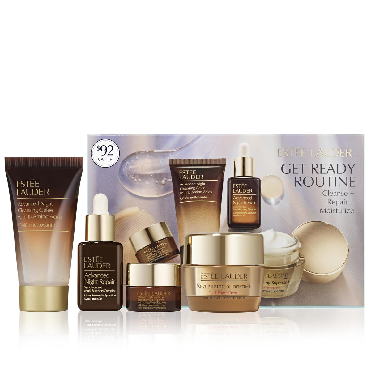 Estée Lauder Get Ready Routine cleanser bottle shown for gentle makeup removal and refreshing cleanse.