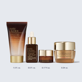 Four-piece Estée Lauder Get Ready Routine gift set displayed together as a daily ritual.