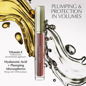 Estée Lauder Glossy Pout Lip Oil formula with Hyaluronic Acid for lasting hydration.