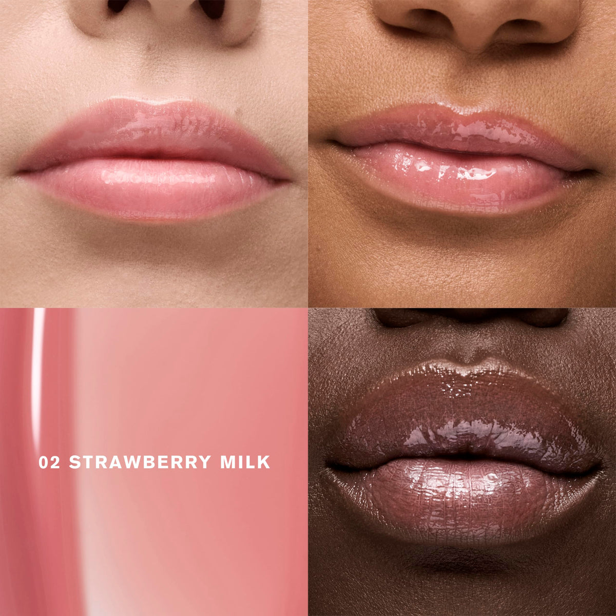 Estée Lauder Glossy Pout Lip Oil strawberry milk applicator applying for a sheer plump shine.