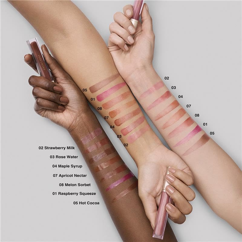 Estée Lauder Glossy Pout Lip Oil in Strawberry Milk close-up showing luminous gloss.