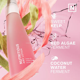 Estée Lauder Nutritious Airy Lotion ingredient spotlight with Niacinamide and Sweet Kelp for balance.