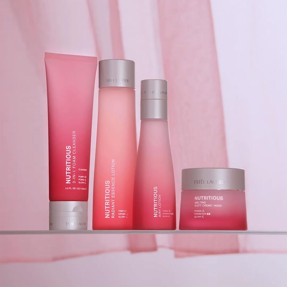 Estée Lauder Nutritious Airy Lotion packaging showing recyclable carton and sustainability.