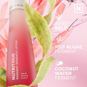 Estée Lauder Nutritious Radiant Essence Toner in a skincare routine setup for glow