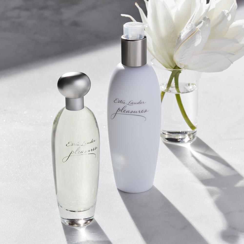 Estee Lauder Pleasures bottle close-up showing premium glass finish