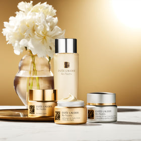 Estee Lauder Re-Nutriv bottle label close-up highlighting luxury formula