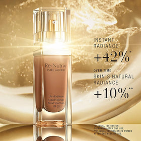 Estée Lauder Re-Nutriv foundation dispensing pump demonstrates controlled application