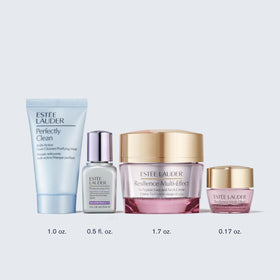 Estée Lauder resilience gift set display captures complete routine.