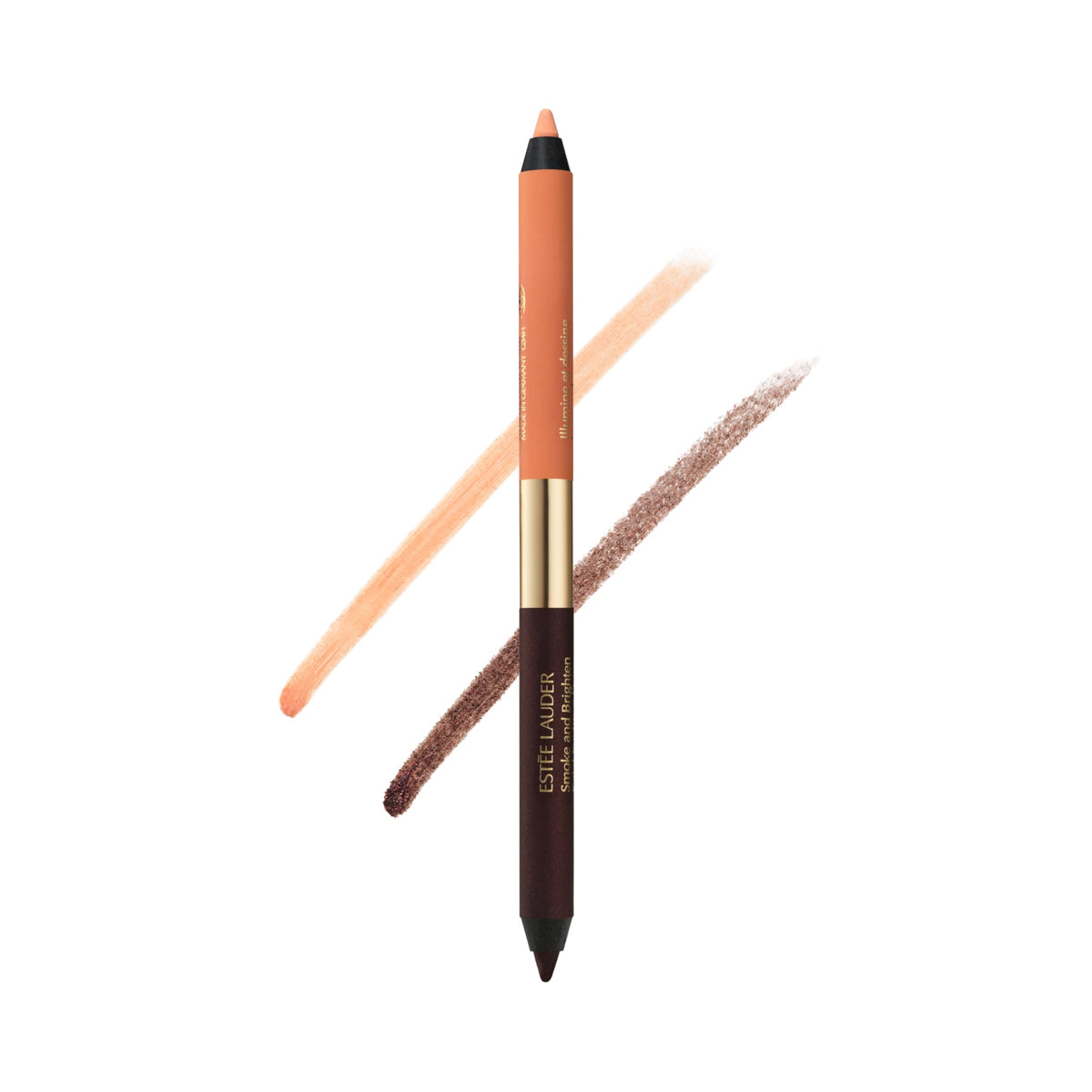 Estée Lauder Smoke and Brighten Kajal Duo close-up Bordeaux and Ivory tips for smoky definition.