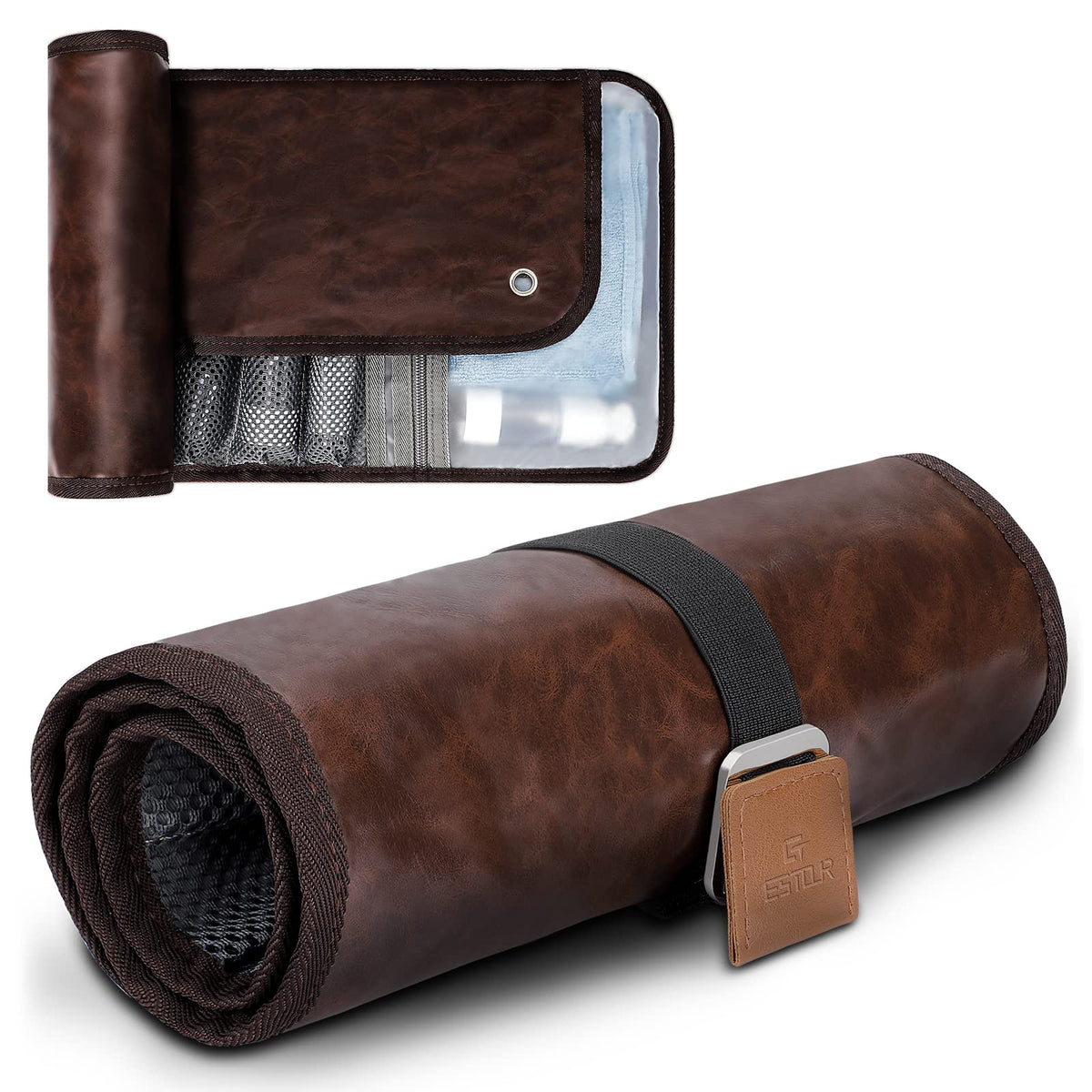 Estour Toiletry Bag for Men – roll design shows compact packing for on the go trips
