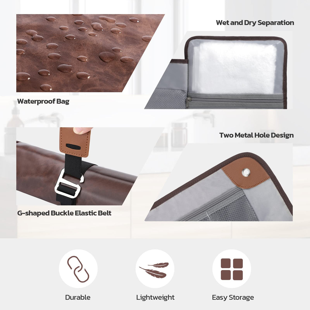 Estour Toiletry Bag rolled with buckle shows space saving organization