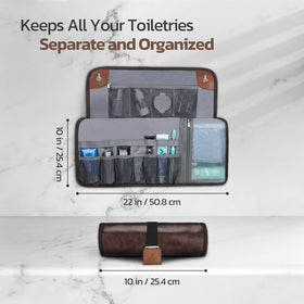 Estour Toiletry Bag with water resistant PU leather exterior for durable travel