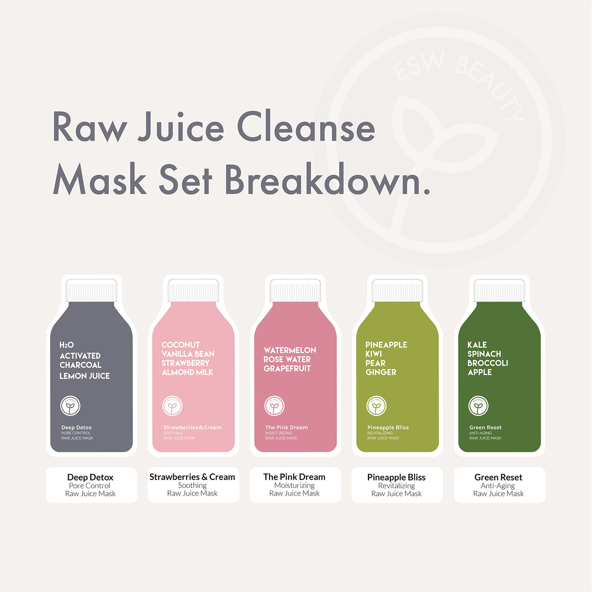 ESW Beauty Raw Juice Mask applying-on-face demonstrates soothing, refreshing experience