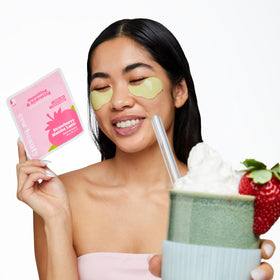 ESW Beauty Strawberry Matcha Latte Patches being applied during a morning routine.
