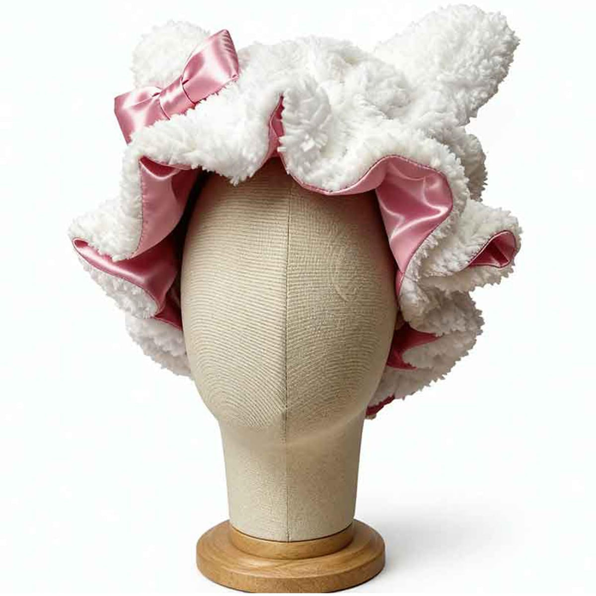 Etcial teddy exterior bonnet pink shows plush cozy exterior for night use.