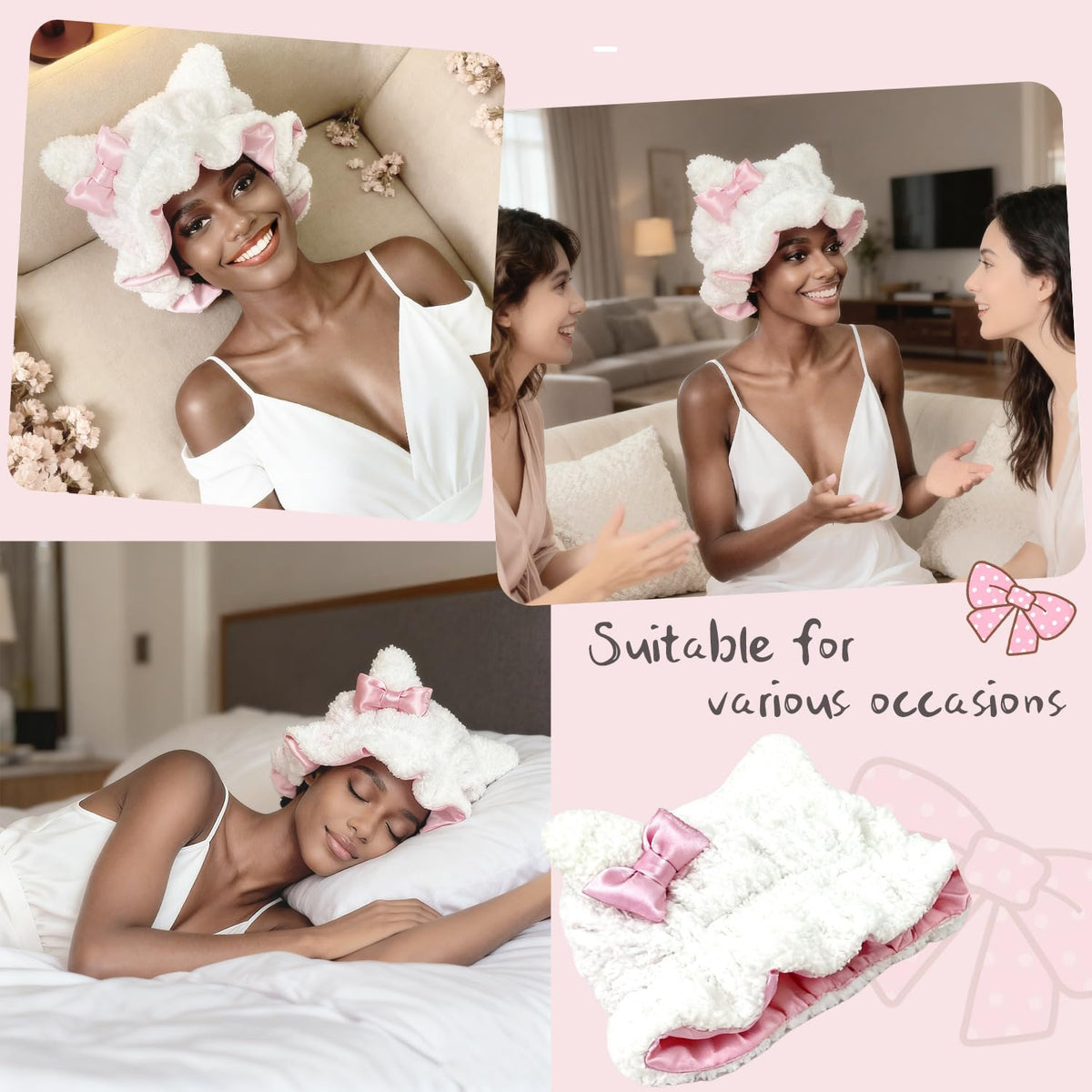Etcial travel-friendly satin bonnet pink ideal for hotels and trips.