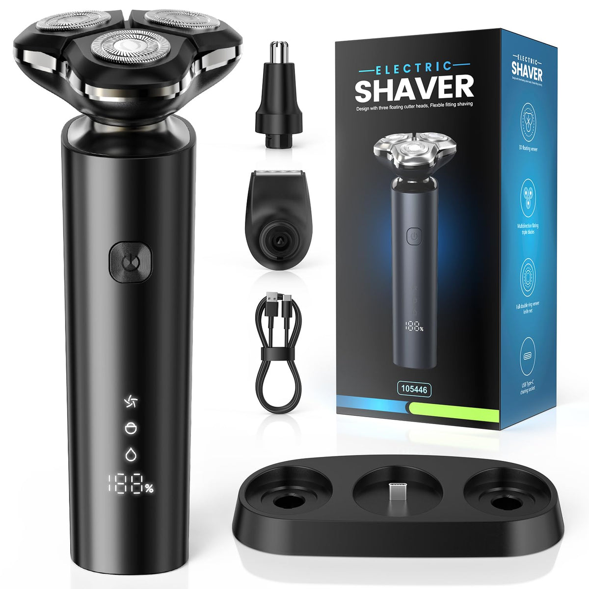 ETENTOUS electric razor face close-up for precise contour shaving.
