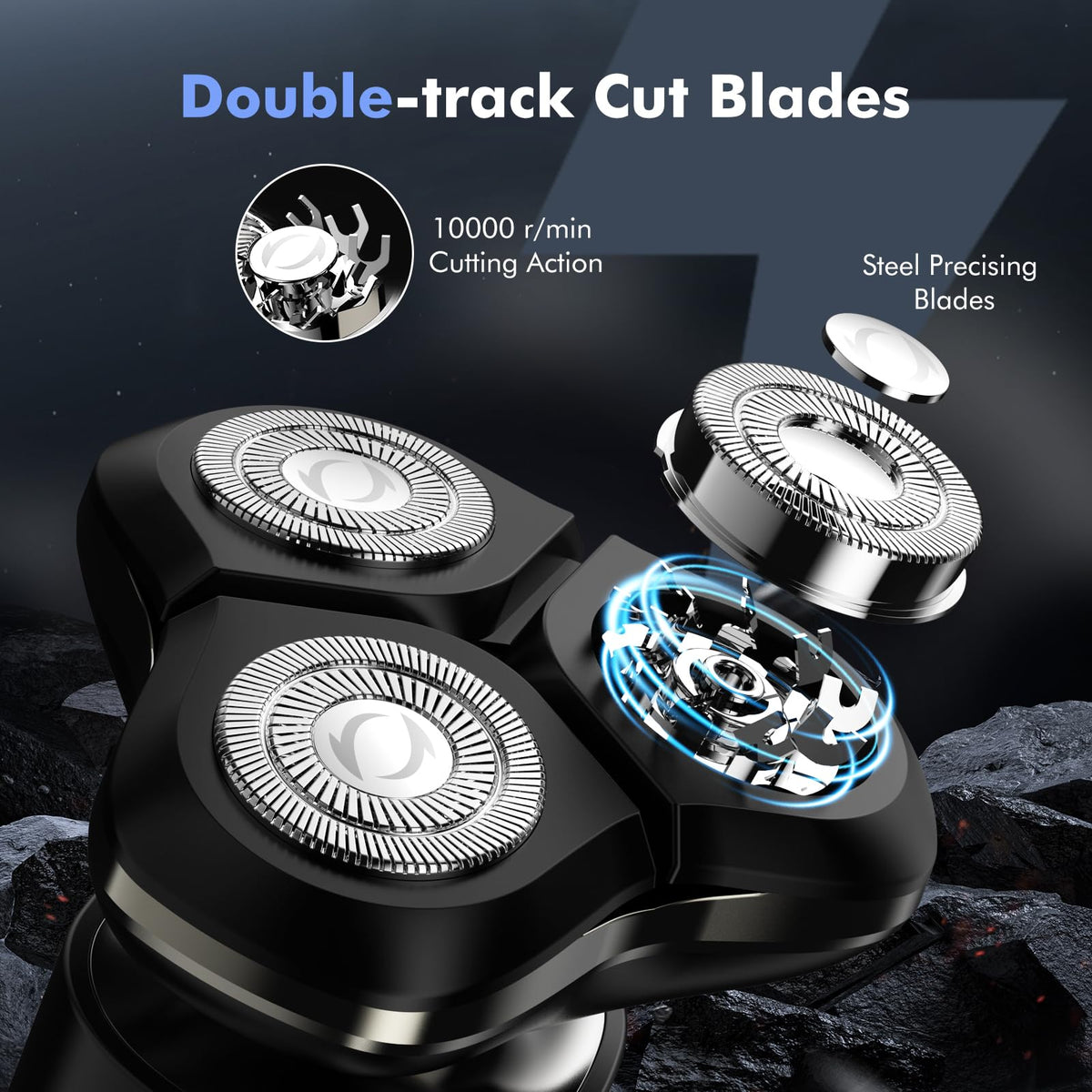 ETENTOUS electric razor mesh blades close-up highlighting smooth cuts.