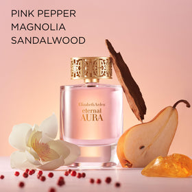 Elizabeth Arden Eternal Aura base notes sandalwood and amber for lasting warmth.